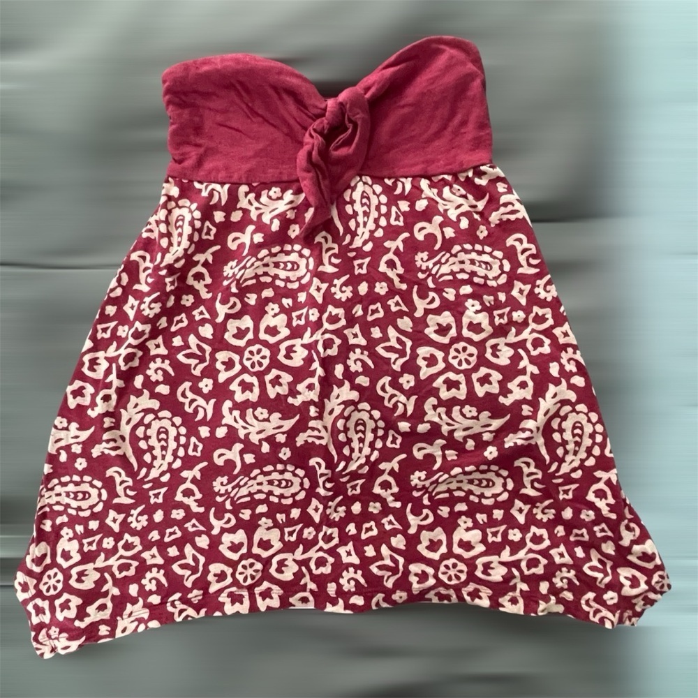 American Eagle Outfitters Burgundy and Cream Strapless Top